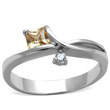 Load image into Gallery viewer, 3W852 - Rhodium Brass Ring with AAA Grade CZ  in Champagne