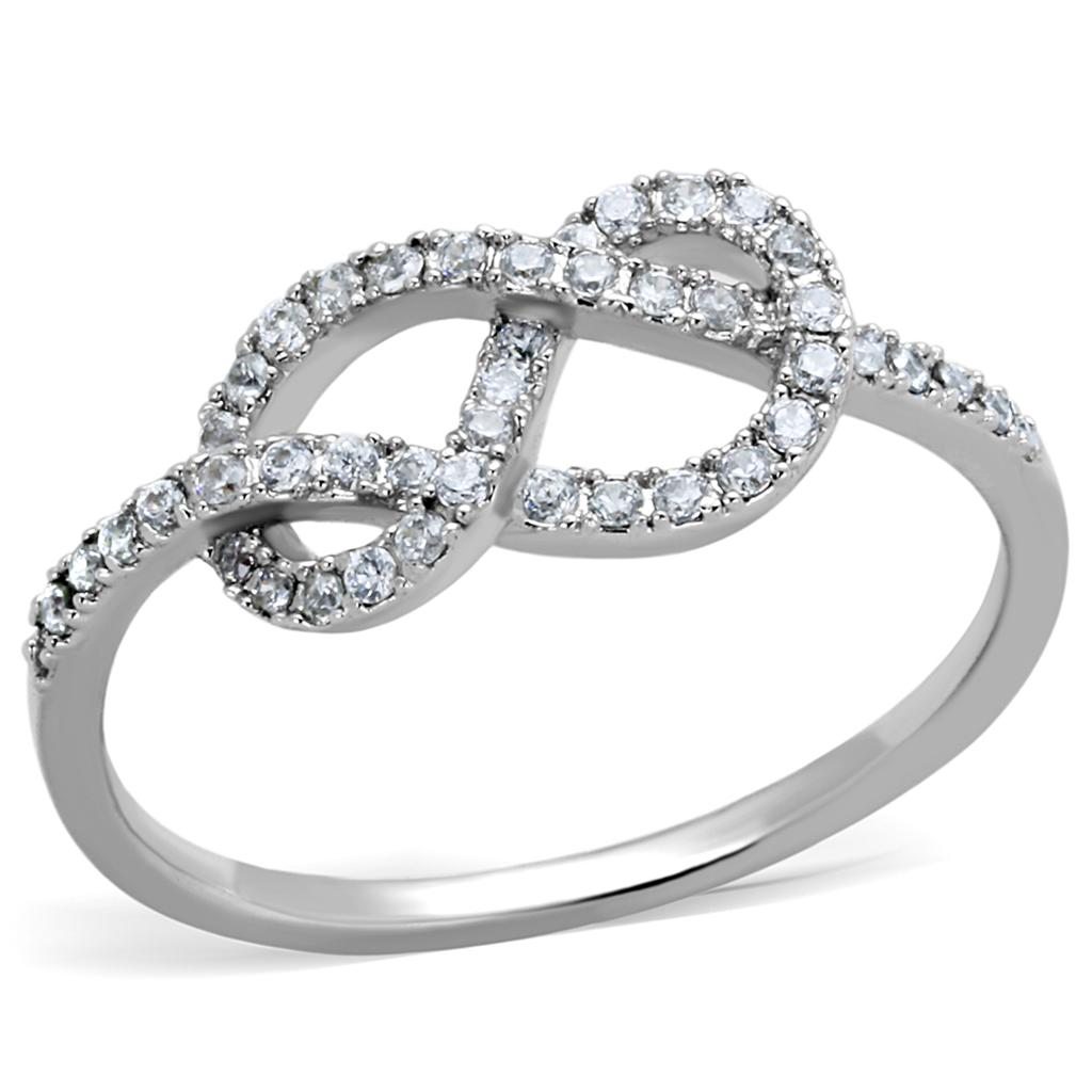 3W876 - Rhodium Brass Ring with AAA Grade CZ  in Clear