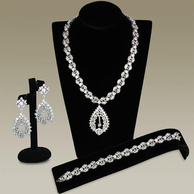 3W933 - Rhodium Brass Jewelry Sets with AAA Grade CZ  in Clear