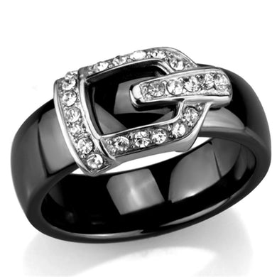 3W954 - High polished (no plating) Stainless Steel Ring with Ceramic  in Jet