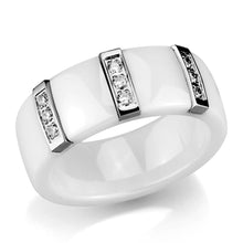 Load image into Gallery viewer, 3W957 - High polished (no plating) Stainless Steel Ring with Ceramic  in White