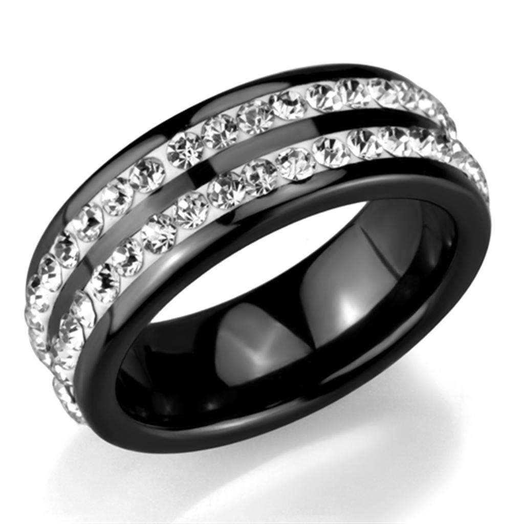 3W971 - High polished (no plating) Stainless Steel Ring with Ceramic  in Jet