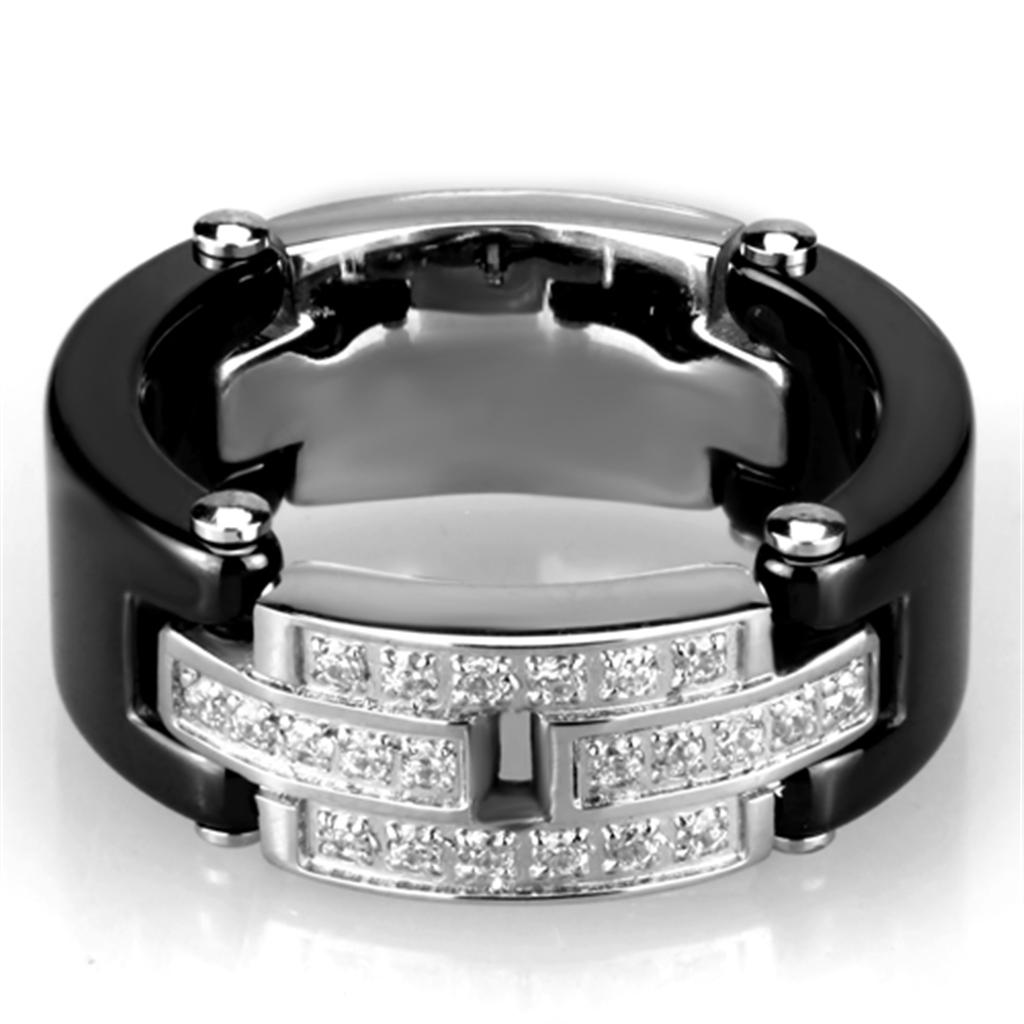 3W976 - High polished (no plating) Stainless Steel Ring with Ceramic  in Jet