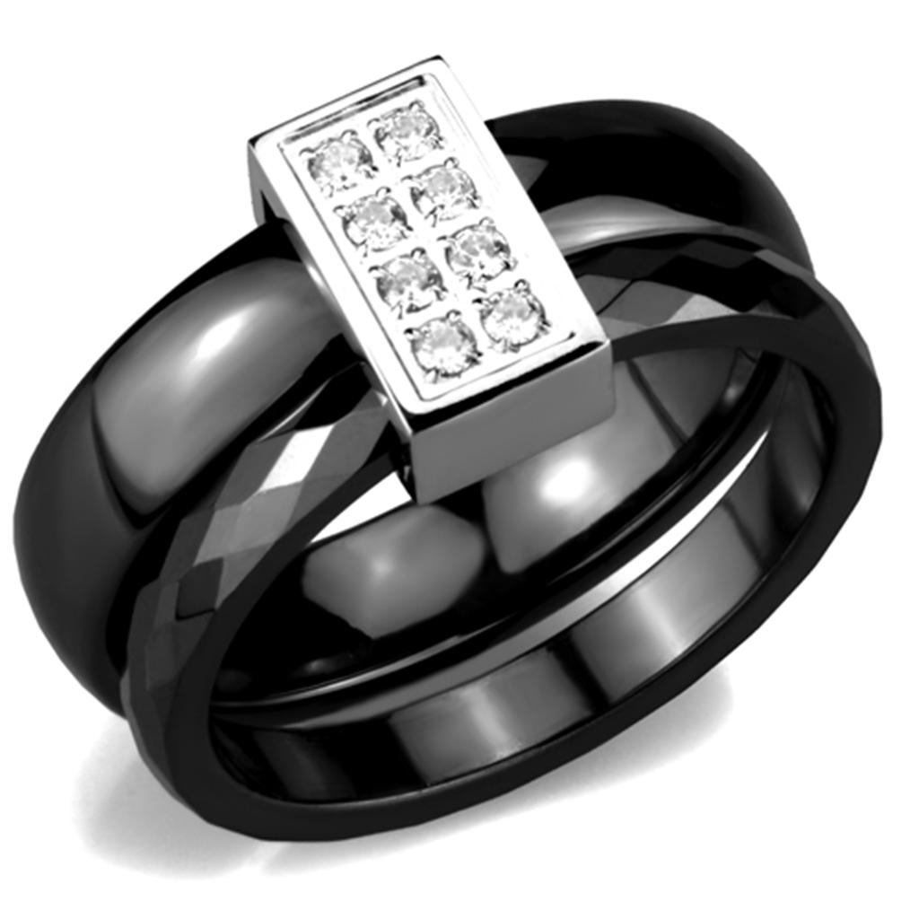 3W978 - High polished (no plating) Stainless Steel Ring with Ceramic  in Jet