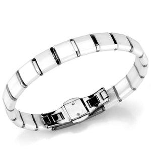 3W985 - High polished (no plating) Stainless Steel Bracelet with Ceramic  in White