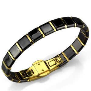 3W988 - IP Gold(Ion Plating) Stainless Steel Bracelet with Ceramic  in Jet