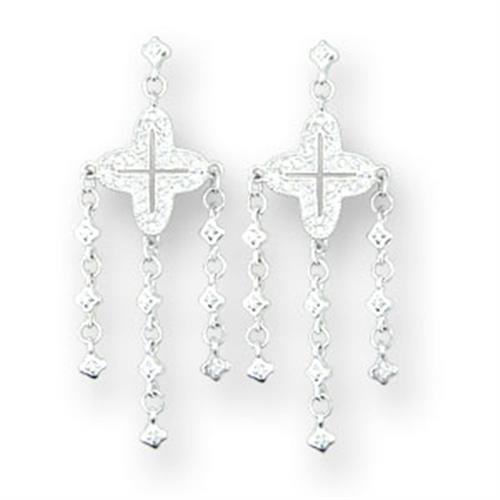 414222 - High-Polished 925 Sterling Silver Earrings with AAA Grade CZ  in Clear