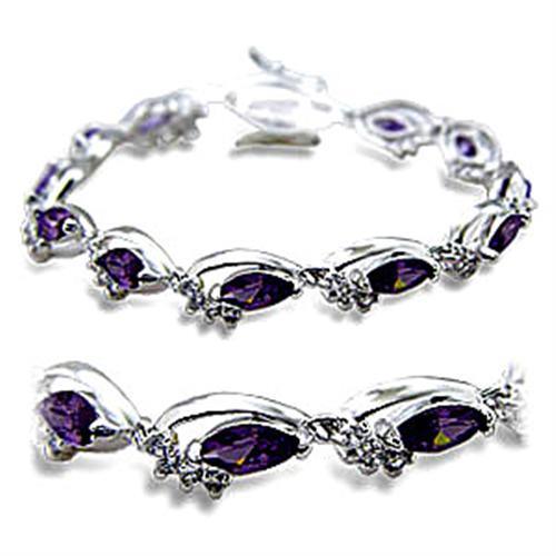 415701 - Rhodium Brass Bracelet with AAA Grade CZ  in Amethyst