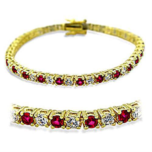 415901 - Gold Brass Bracelet with Synthetic Garnet in Ruby