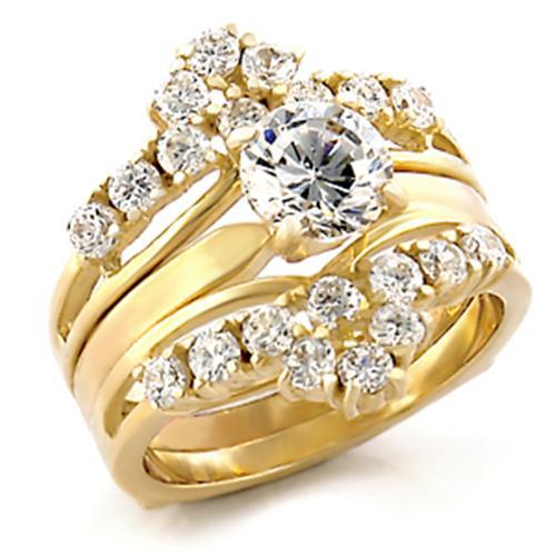TK2948 - IP Gold(Ion Plating) Stainless Steel Ring with AAA Grade CZ  in Clear