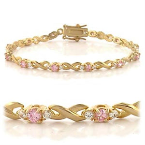46804 - Gold Brass Bracelet with AAA Grade CZ  in Rose