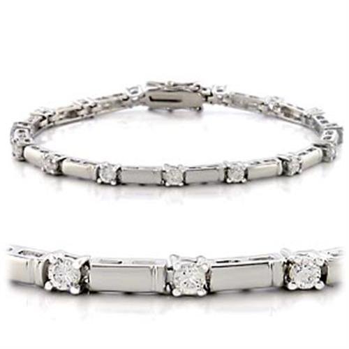 47403 - Rhodium Brass Bracelet with AAA Grade CZ  in Clear