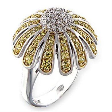 51017 - Reverse Two-Tone 925 Sterling Silver Ring with AAA Grade CZ  in Topaz
