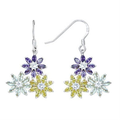 51803 - High-Polished 925 Sterling Silver Earrings with AAA Grade CZ  in Multi Color