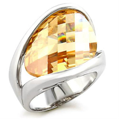 56307 - Rhodium Brass Ring with AAA Grade CZ  in Champagne