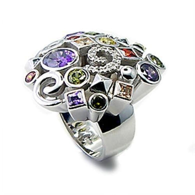 6X051 - Rhodium Brass Ring with AAA Grade CZ  in Multi Color