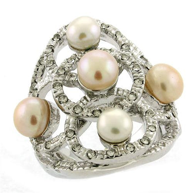 6X087 - Rhodium Brass Ring with Semi-Precious Pearl in Multi Color