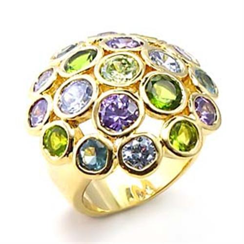 6X095 - Gold Brass Ring with AAA Grade CZ  in Multi Color
