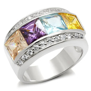 6X116 - Rhodium Brass Ring with AAA Grade CZ  in Multi Color