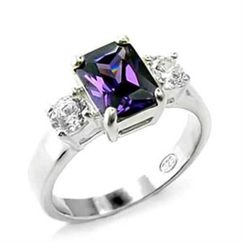 6X244 - High-Polished 925 Sterling Silver Ring with AAA Grade CZ  in Amethyst
