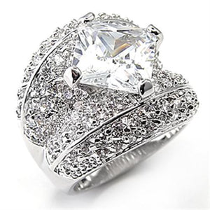 7X059 - Rhodium Brass Ring with AAA Grade CZ  in Clear