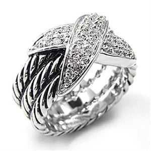7X074 - Rhodium Brass Ring with AAA Grade CZ  in Clear