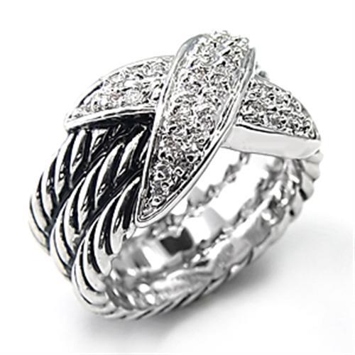 7X074 - Rhodium Brass Ring with AAA Grade CZ  in Clear