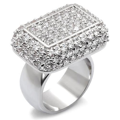 7X099 - Rhodium Brass Ring with AAA Grade CZ  in Clear