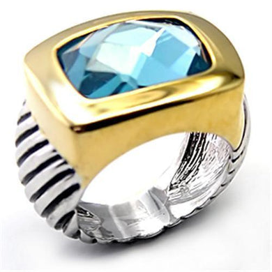 7X119 - Reverse Two-Tone Brass Ring with Semi-Precious Spinel in London Blue