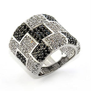 80503 - Rhodium + Ruthenium Brass Ring with AAA Grade CZ  in Jet