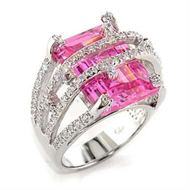 8X013 - Rhodium 925 Sterling Silver Ring with AAA Grade CZ  in Rose