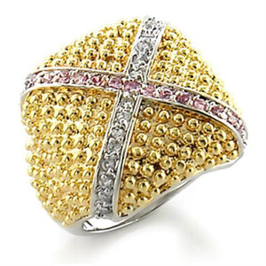 8X144 - Gold+Rhodium Brass Ring with AAA Grade CZ  in Rose