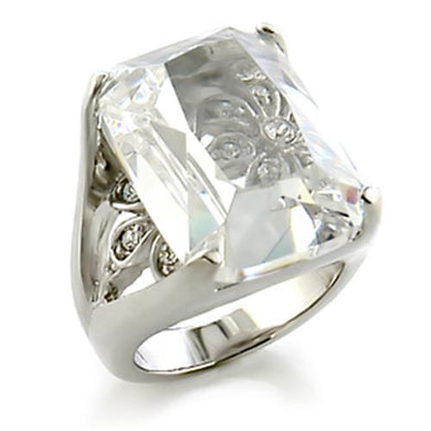 8X153 - Rhodium Brass Ring with AAA Grade CZ  in Clear