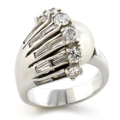 9W010 - Rhodium Brass Ring with Synthetic Pearl in White
