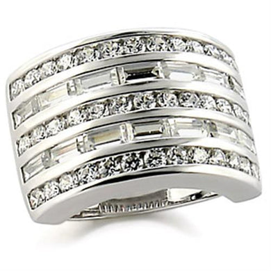9W148 - Rhodium Brass Ring with AAA Grade CZ  in Clear