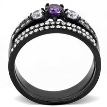 Load image into Gallery viewer, DA001 - IP Black(Ion Plating) Stainless Steel Ring with AAA Grade CZ  in Amethyst