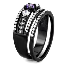 Load image into Gallery viewer, DA001 - IP Black(Ion Plating) Stainless Steel Ring with AAA Grade CZ  in Amethyst