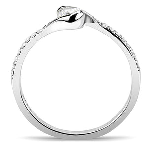DA007 - High polished (no plating) Stainless Steel Ring with AAA Grade CZ  in Clear