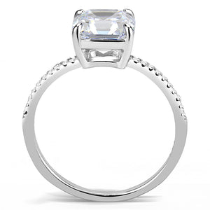 DA008 - High polished (no plating) Stainless Steel Ring with Cubic  in Clear