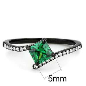 DA017 - IP Black(Ion Plating) Stainless Steel Ring with AAA Grade CZ  in Emerald