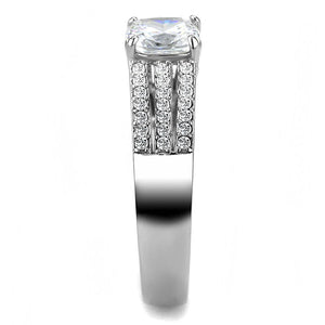 DA020 - High polished (no plating) Stainless Steel Ring with Cubic  in Clear