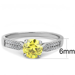 DA021 - High polished (no plating) Stainless Steel Ring with AAA Grade CZ  in Topaz