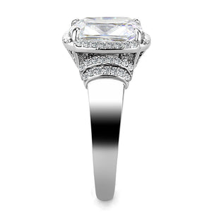 DA024 - High polished (no plating) Stainless Steel Ring with Cubic  in Clear