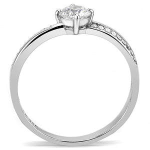 DA025 - High polished (no plating) Stainless Steel Ring with AAA Grade CZ  in Clear