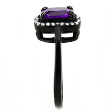 Load image into Gallery viewer, DA028 - IP Black(Ion Plating) Stainless Steel Ring with AAA Grade CZ  in Amethyst