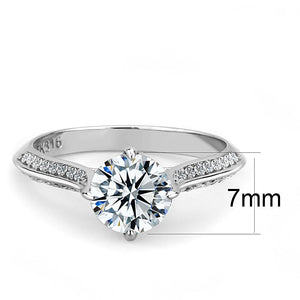DA036 - High polished (no plating) Stainless Steel Ring with AAA Grade CZ  in Clear