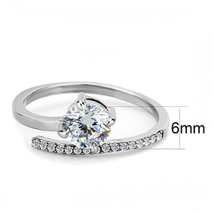 DA039 - High polished (no plating) Stainless Steel Ring with AAA Grade CZ  in Clear