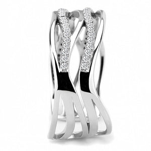 DA047 - High polished (no plating) Stainless Steel Ring with AAA Grade CZ  in Clear