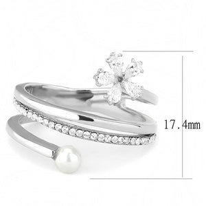 DA059 - High polished (no plating) Stainless Steel Ring with Synthetic Pearl in White