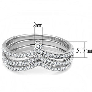 DA061 - High polished (no plating) Stainless Steel Ring with AAA Grade CZ  in Clear